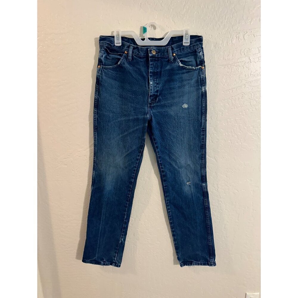 Y Wrangler Dark Wash Distressed Style Straight Leg Jeans